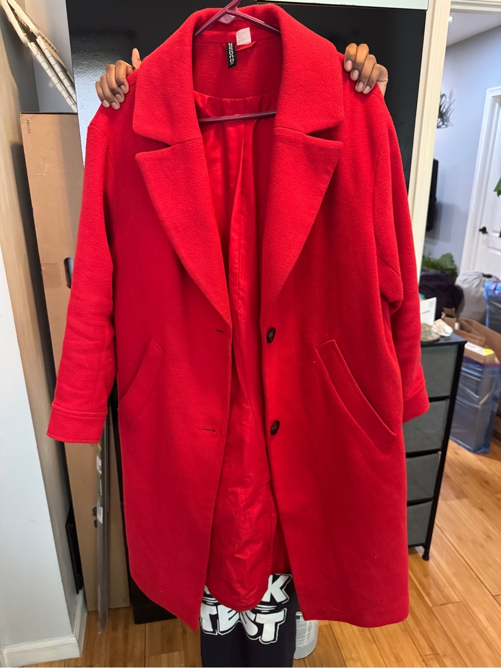 Divided Bold Red Single-Breasted Pea Coat